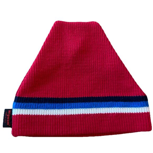 Vintage Ski Wool Cap Beanie WIGWAM USA 90's AMERICA Red Stripe Winter Hat Y2K - Picture 1 of 9